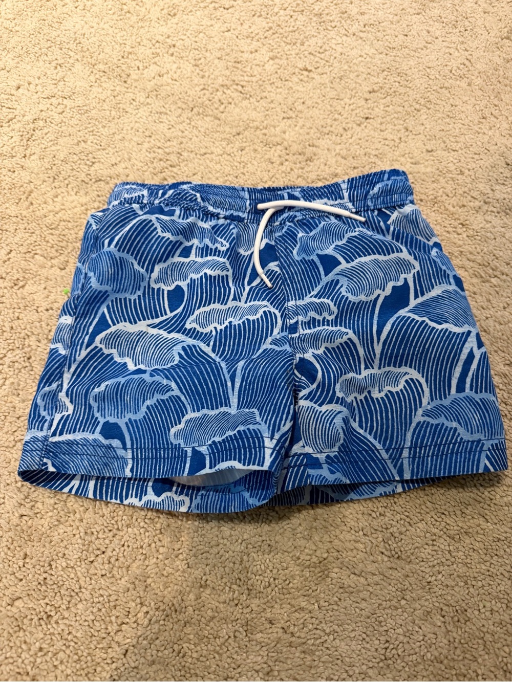 Janie and Jack Blue and White Wave Print Swim Trunks